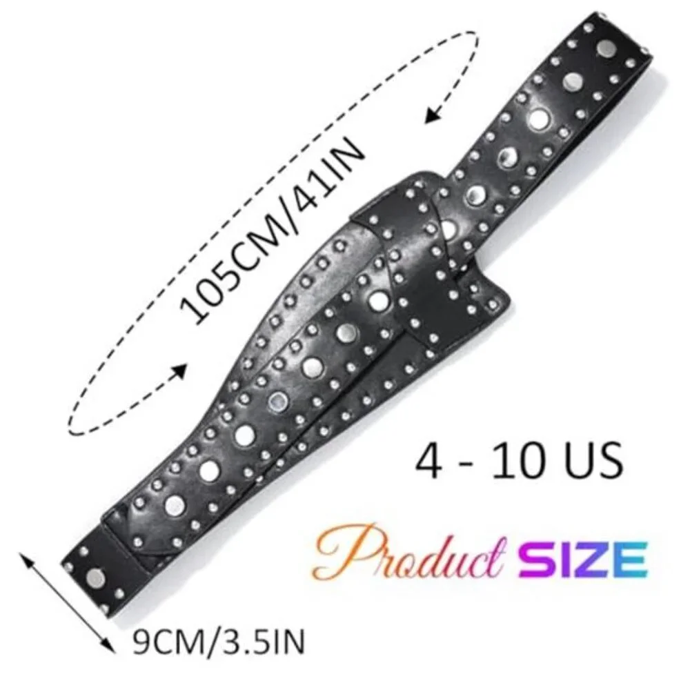 Punk Rivet Wide Leather Belt Chunky Waist Belt Fashion Women Black